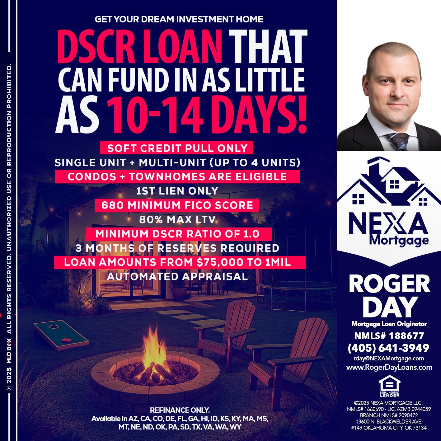DSCR LOAN - Roger Day -Mortgage Loan Originator